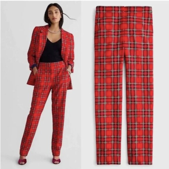 J.Crew Kate Straight-Leg Pant In Good Tidings Red Tartan Plaid Wool Blend - Picture 1 of 14